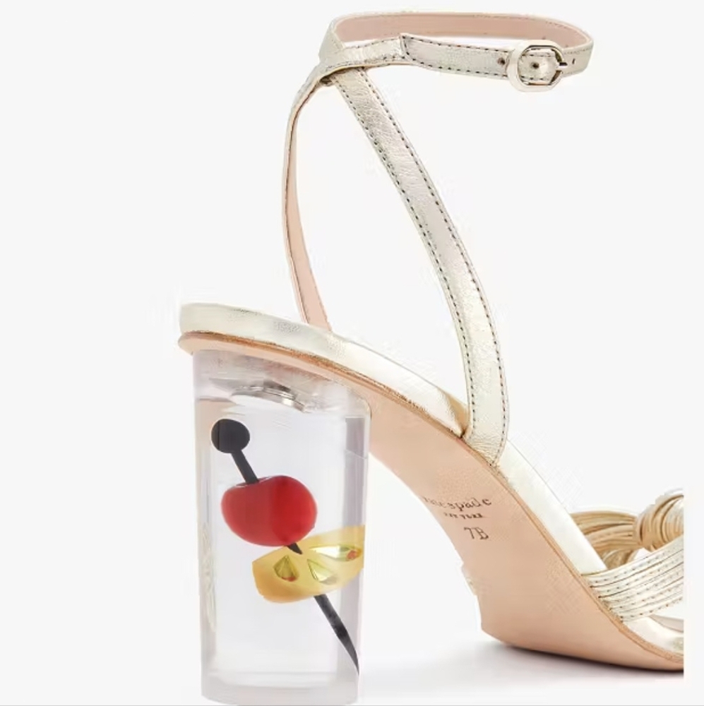 Christmas Gold Strappy Kate Spade Heels 11 - Picture 3 of 4